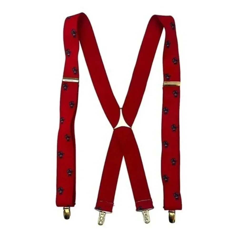 Vintage Christmas‎ Suspenders Santa Claus Gold tone hardware 1.5 inch wide​​